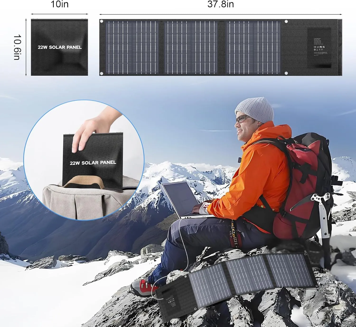 Enginstar 22W Portable Solar Panel for Power Station Solar Charger for Solar Generator Foldable Solar Panel for Camping RV Trip, QC3.0 USB Ports & DC Output, Compatible with iPhone Ipad, Laptop etc