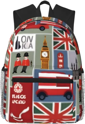 England Symbols College Backpacks,Backpacks With Pockets, Lightweight Bookbag For College for Women Men