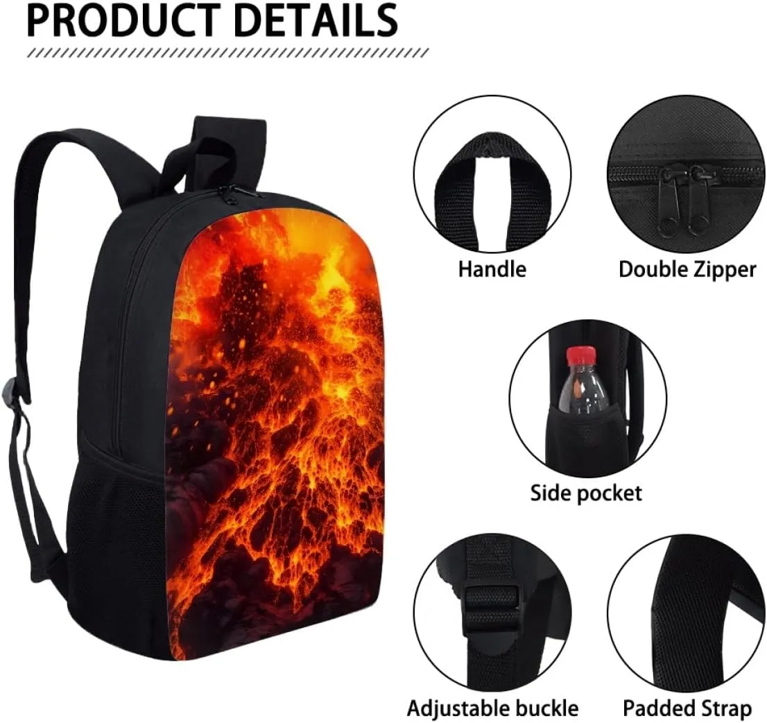 ENLACHIC Cool Magma School Backpack for Boys Girls, 17 Inch Adjustable Shoulder Bookbag Elementary High School Casual Daypack Backpacks