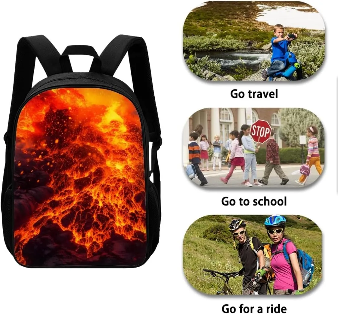 ENLACHIC Cool Magma School Backpack for Boys Girls, 17 Inch Adjustable Shoulder Bookbag Elementary High School Casual Daypack Backpacks