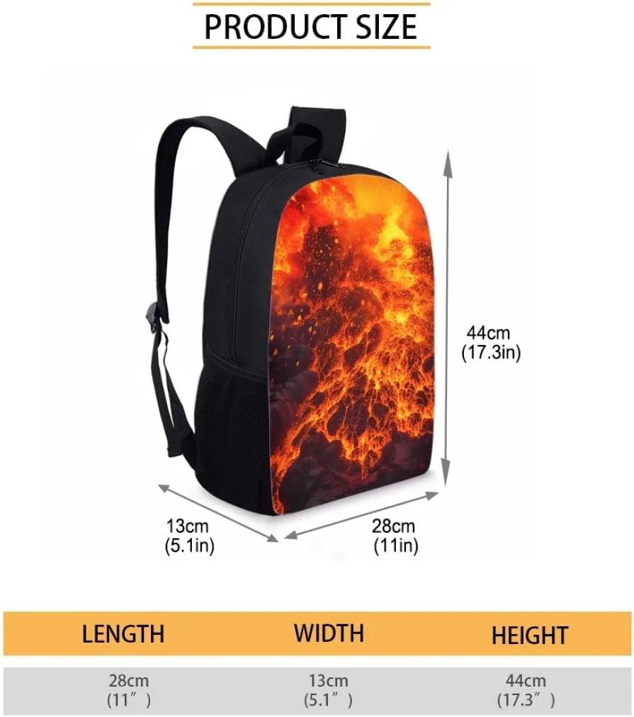 ENLACHIC Cool Magma School Backpack for Boys Girls, 17 Inch Adjustable Shoulder Bookbag Elementary High School Casual Daypack Backpacks
