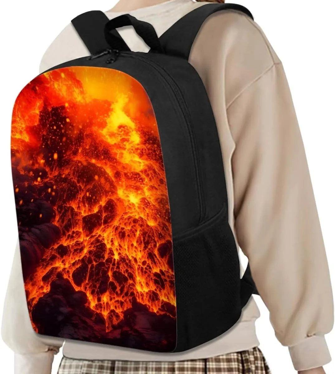 ENLACHIC Cool Magma School Backpack for Boys Girls, 17 Inch Adjustable Shoulder Bookbag Elementary High School Casual Daypack Backpacks