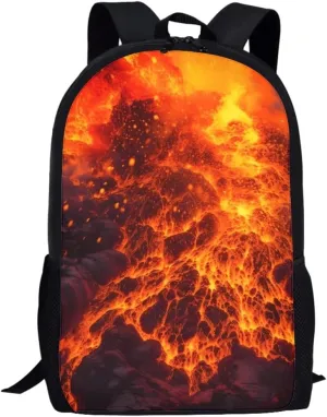 ENLACHIC Cool Magma School Backpack for Boys Girls, 17 Inch Adjustable Shoulder Bookbag Elementary High School Casual Daypack Backpacks