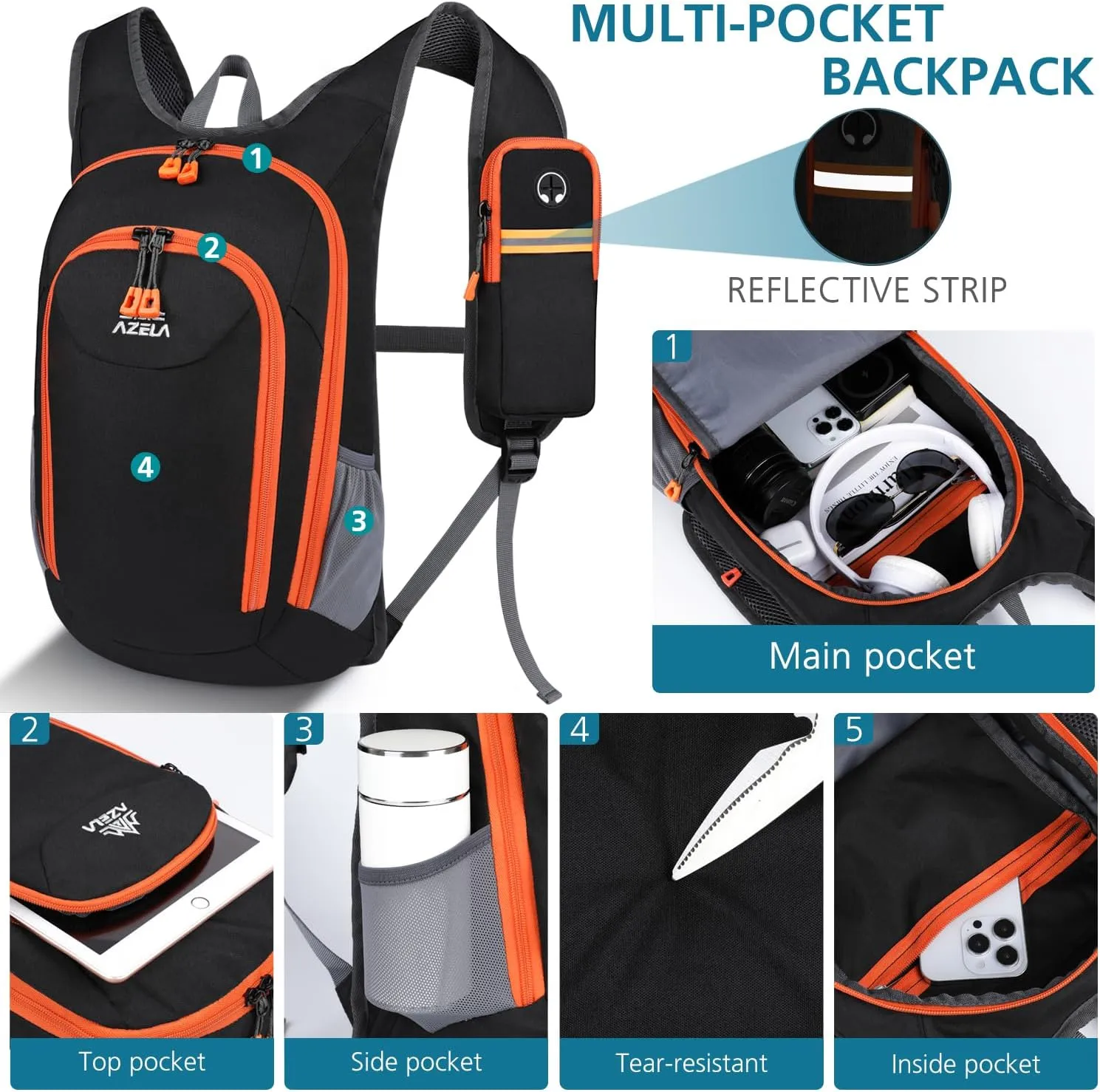 Esup 15L Small Hiking Backpack Foldable Lightweight Travel Day Pack Packable Camping Backpack for Women Men (Black)