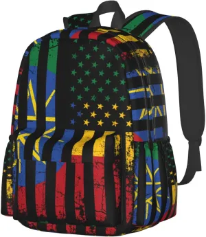 Ethiopian American Flag Ethiopian Roots Laptop Backpack Work Travel Backpacks Business Rucksack Casual Outdoor Daypack with Adjustable Strap Bags for Sports Office Gym Hiking