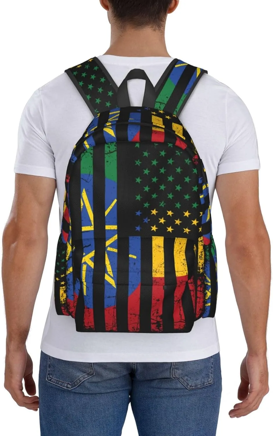 Ethiopian American Flag Ethiopian Roots Laptop Backpack Work Travel Backpacks Business Rucksack Casual Outdoor Daypack with Adjustable Strap Bags for Sports Office Gym Hiking