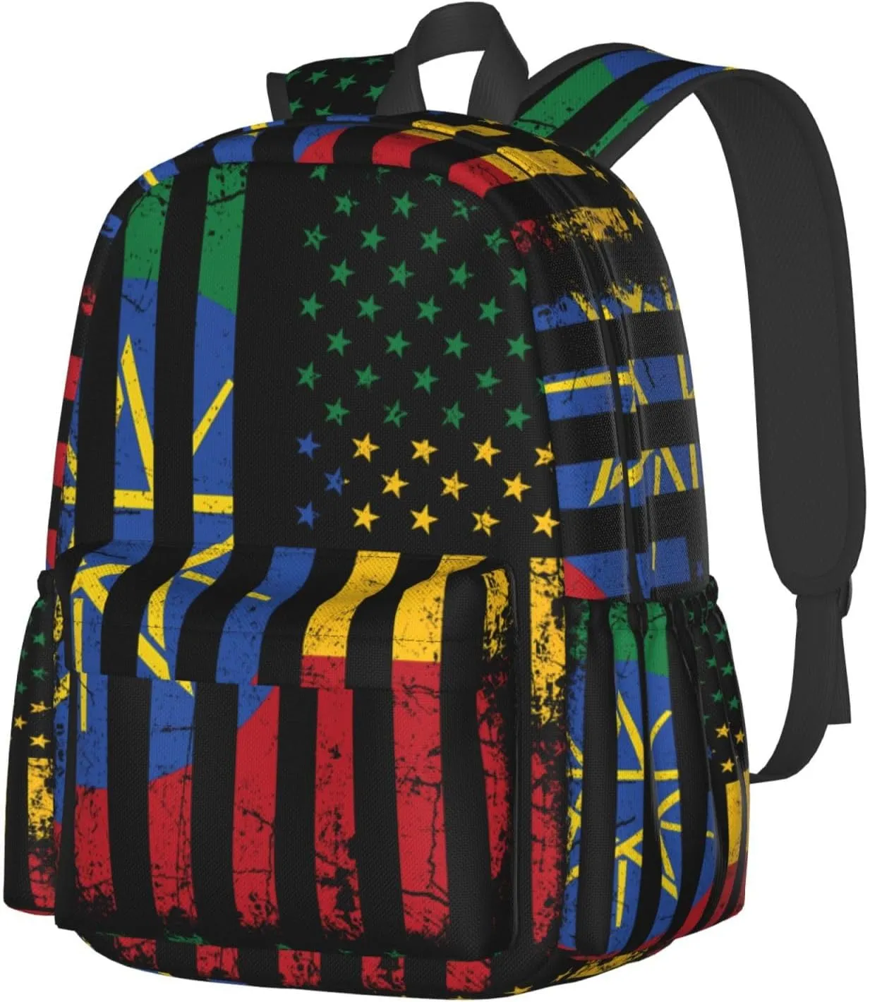 Ethiopian American Flag Ethiopian Roots Laptop Backpack Work Travel Backpacks Business Rucksack Casual Outdoor Daypack with Adjustable Strap Bags for Sports Office Gym Hiking