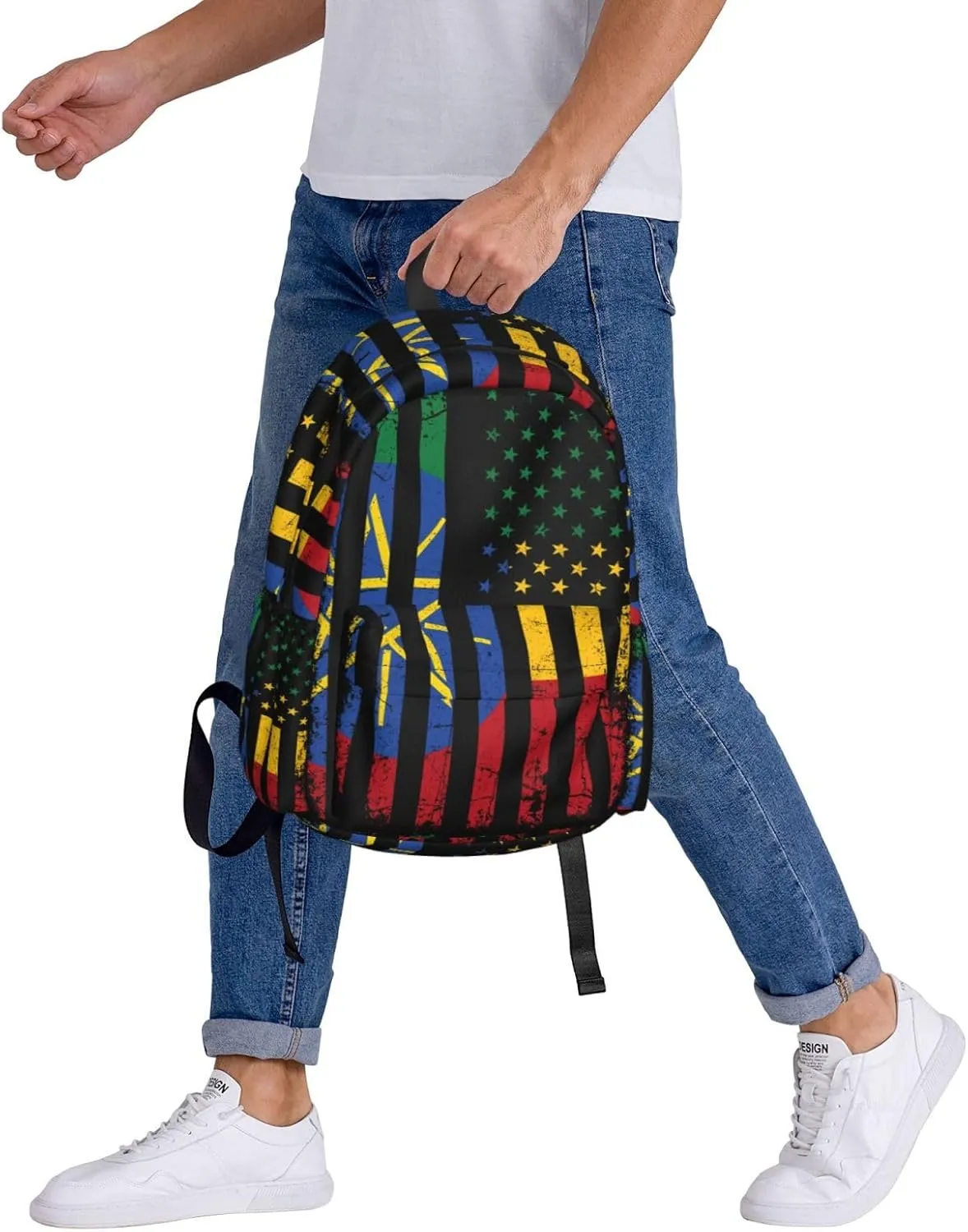 Ethiopian American Flag Ethiopian Roots Laptop Backpack Work Travel Backpacks Business Rucksack Casual Outdoor Daypack with Adjustable Strap Bags for Sports Office Gym Hiking