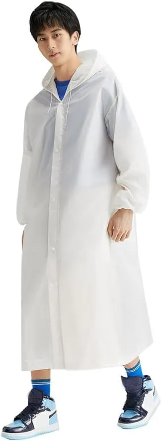 EVA Waterproof Reusable Raincoat - Lightweight Packable Rain Jacket for Adults, Men & Women - Durable Travel & Outdoor Rain Gear (1-Pack, White)