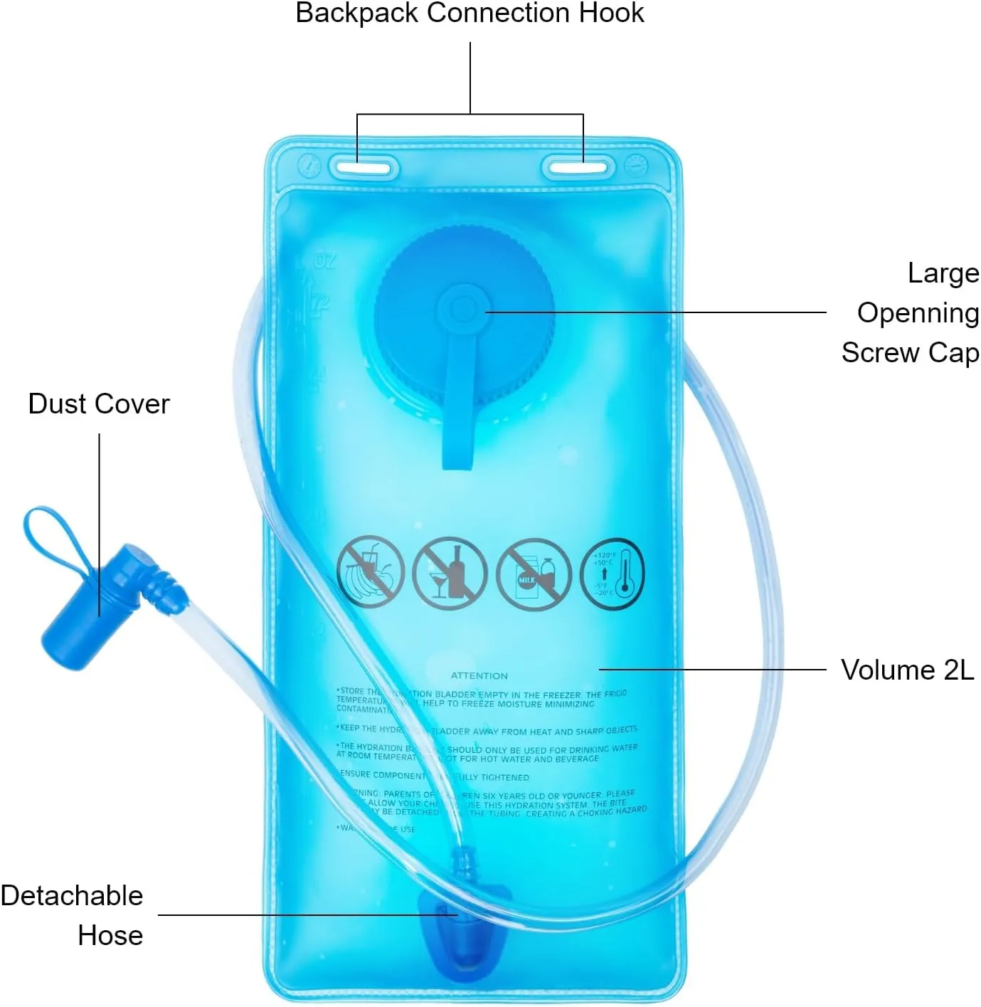 Everfun Hydration Bladder 2L/3L Water Reservoir for Hiking Backpack, Leak Proof Water Bladder with Detachable Hose & High Flow Ergonomic Bite Valve, Water Pouch for Cycling, Running