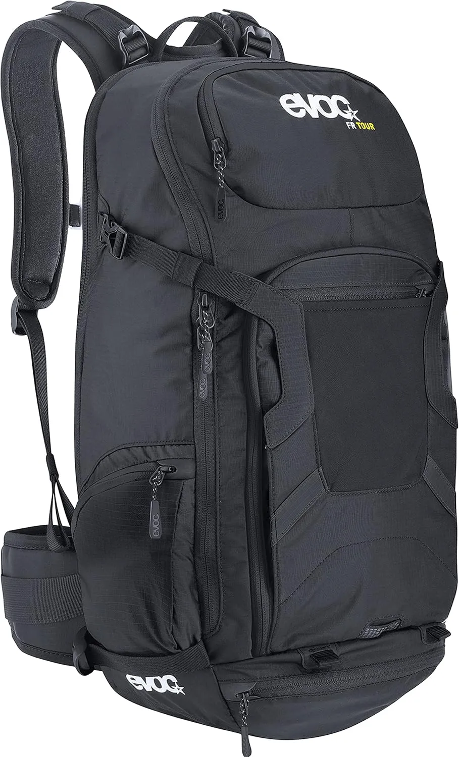 EVOC FR TOUR 30l technical touring backpack (integrated back protector with shock absorption, ideal for multi-day tours, main compartment with pass-through, hydration system slot, rain cover), black