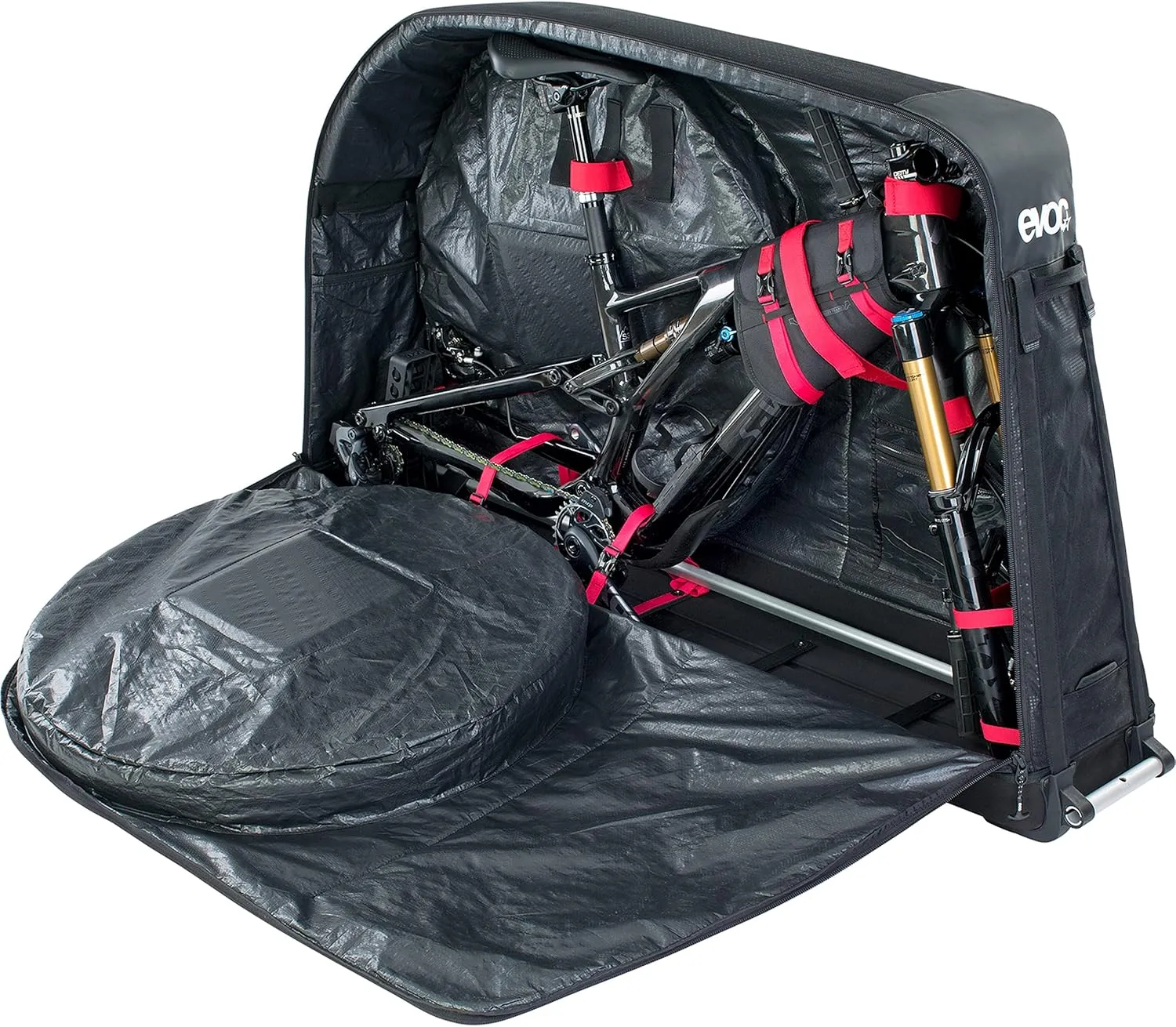 EVOC PRO Lightweight Bike Transport Bag (incl. Clip-ON Wheel 2.0, Disc Protection, Fork Mount Stabilisation, Bike Stand PRO, Frame PAD, 305L, Max. Wheelbase 130 cm)