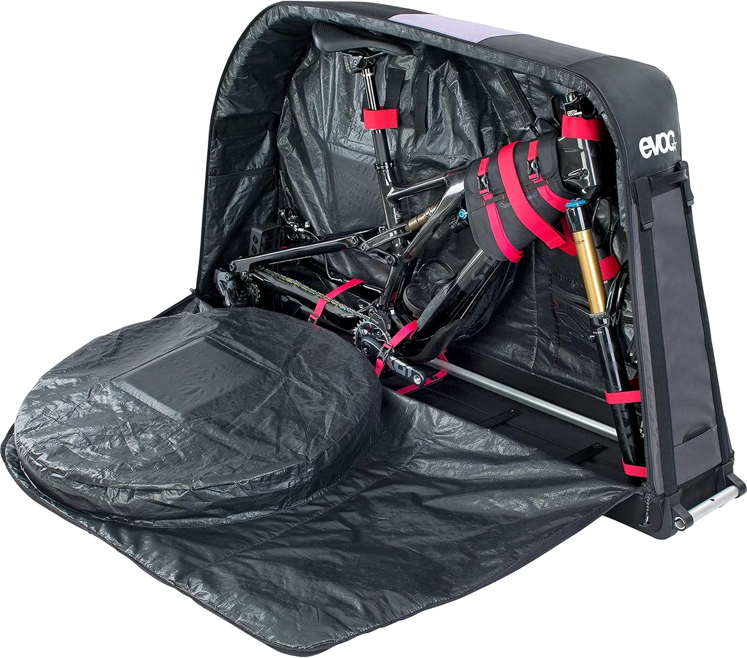 EVOC PRO Lightweight Bike Transport Bag (incl. Clip-ON Wheel 2.0, Disc Protection, Fork Mount Stabilisation, Bike Stand PRO, Frame PAD, 305L, Max. Wheelbase 130 cm)