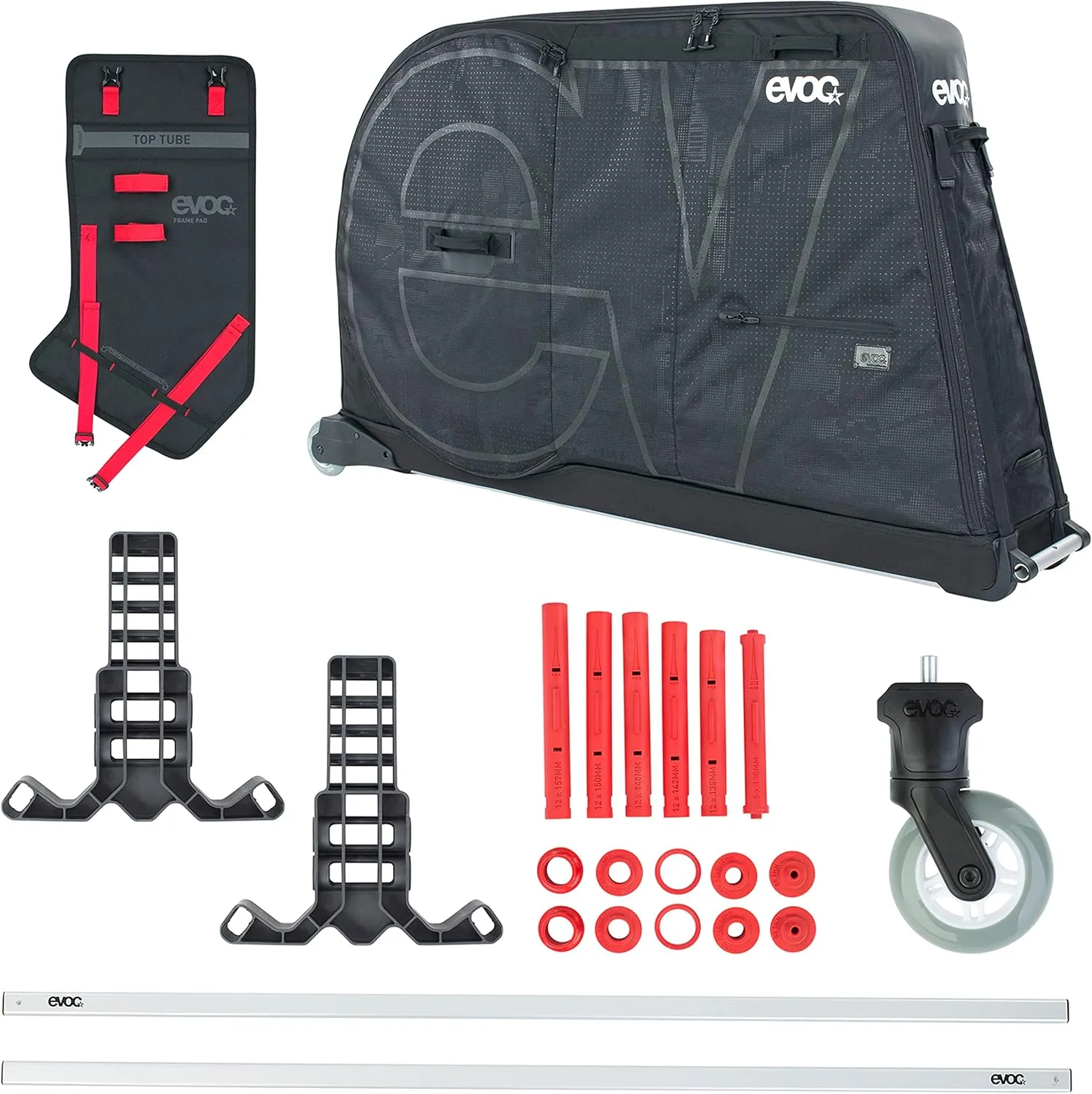 EVOC PRO Lightweight Bike Transport Bag (incl. Clip-ON Wheel 2.0, Disc Protection, Fork Mount Stabilisation, Bike Stand PRO, Frame PAD, 305L, Max. Wheelbase 130 cm)
