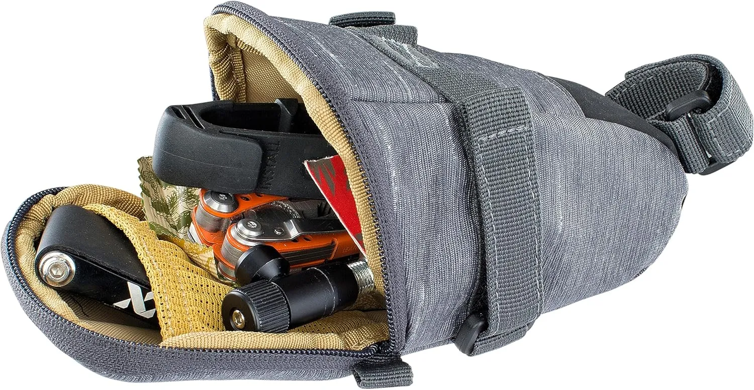 EVOC SEAT BAG TOUR saddle bag, Bicycle frame bag for more storage space on the seat post (size: M, 0.7 L storage space, abrasion-resistant, water-repellent, Hypalon reinforcement), Carbon Grey