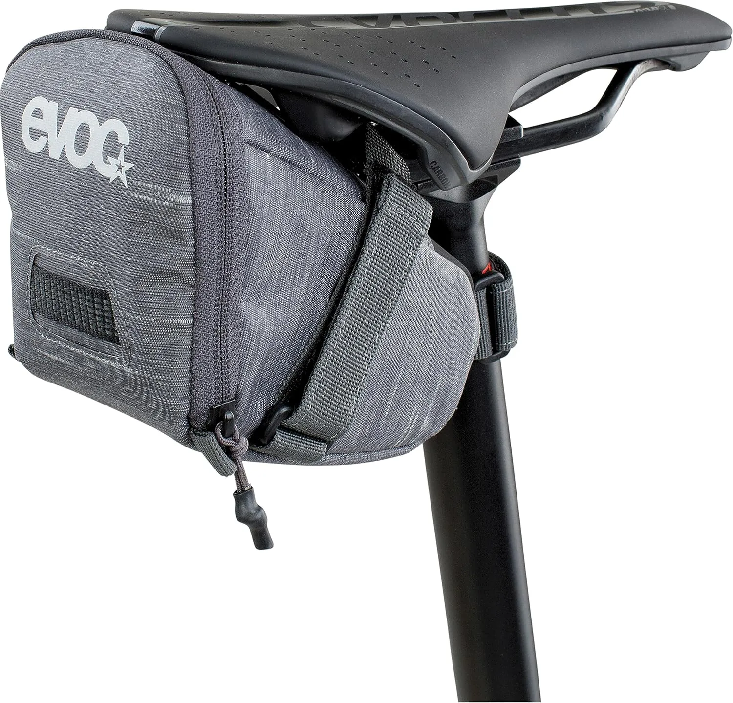 EVOC SEAT BAG TOUR saddle bag, Bicycle frame bag for more storage space on the seat post (size: M, 0.7 L storage space, abrasion-resistant, water-repellent, Hypalon reinforcement), Carbon Grey