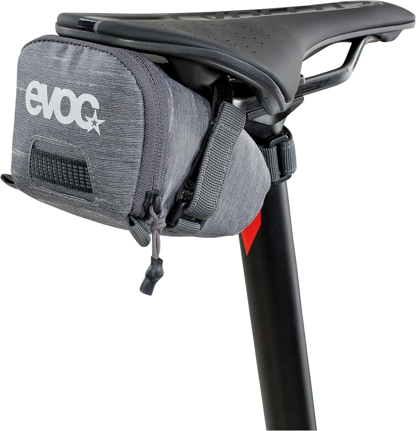 EVOC SEAT BAG TOUR saddle bag, Bicycle frame bag for more storage space on the seat post (size: M, 0.7 L storage space, abrasion-resistant, water-repellent, Hypalon reinforcement), Carbon Grey