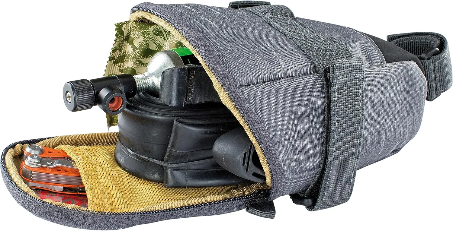 EVOC SEAT BAG TOUR saddle bag, Bicycle frame bag for more storage space on the seat post (size: M, 0.7 L storage space, abrasion-resistant, water-repellent, Hypalon reinforcement), Carbon Grey