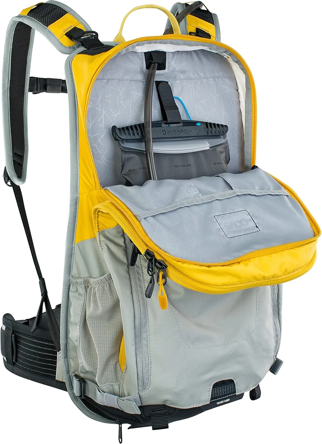 EVOC STAGE 18 technical daypack for bike tours and trails (huge storage space, well thought-out pocket management, maximum back ventilation, adjustable shoulder straps), Curry/Stone