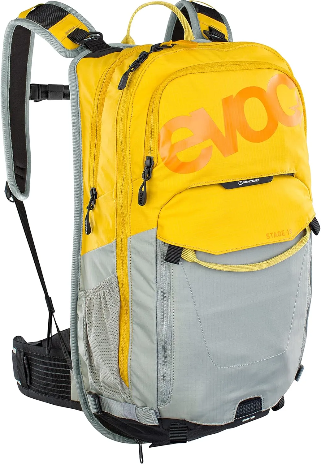 EVOC STAGE 18 technical daypack for bike tours and trails (huge storage space, well thought-out pocket management, maximum back ventilation, adjustable shoulder straps), Curry/Stone
