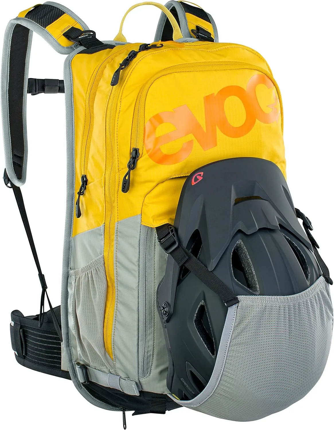 EVOC STAGE 18 technical daypack for bike tours and trails (huge storage space, well thought-out pocket management, maximum back ventilation, adjustable shoulder straps), Curry/Stone
