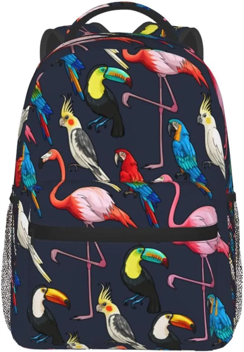Exotic Birds Parrot Flamingo Backpacks 15 Inch Laptop Backpack Multipurpose Double Shoulder Bag For Men Women Gifts