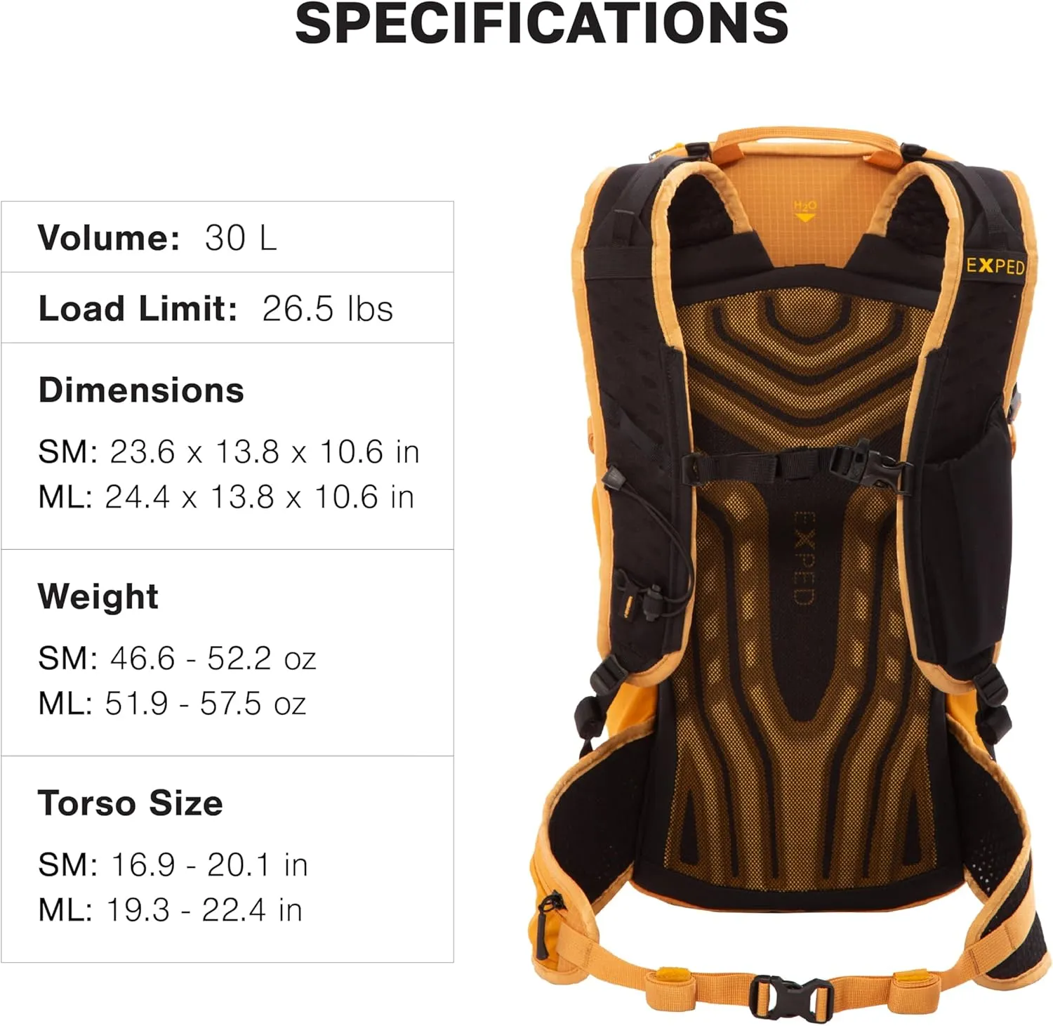 Exped Skyline 30 Liter Backpack - Lightweight Daypack Used for Demanding Hikes, and Multi-Day Hut Tours, Rain Cover, Storage and Bladder Compartment, Medium/Long, Black
