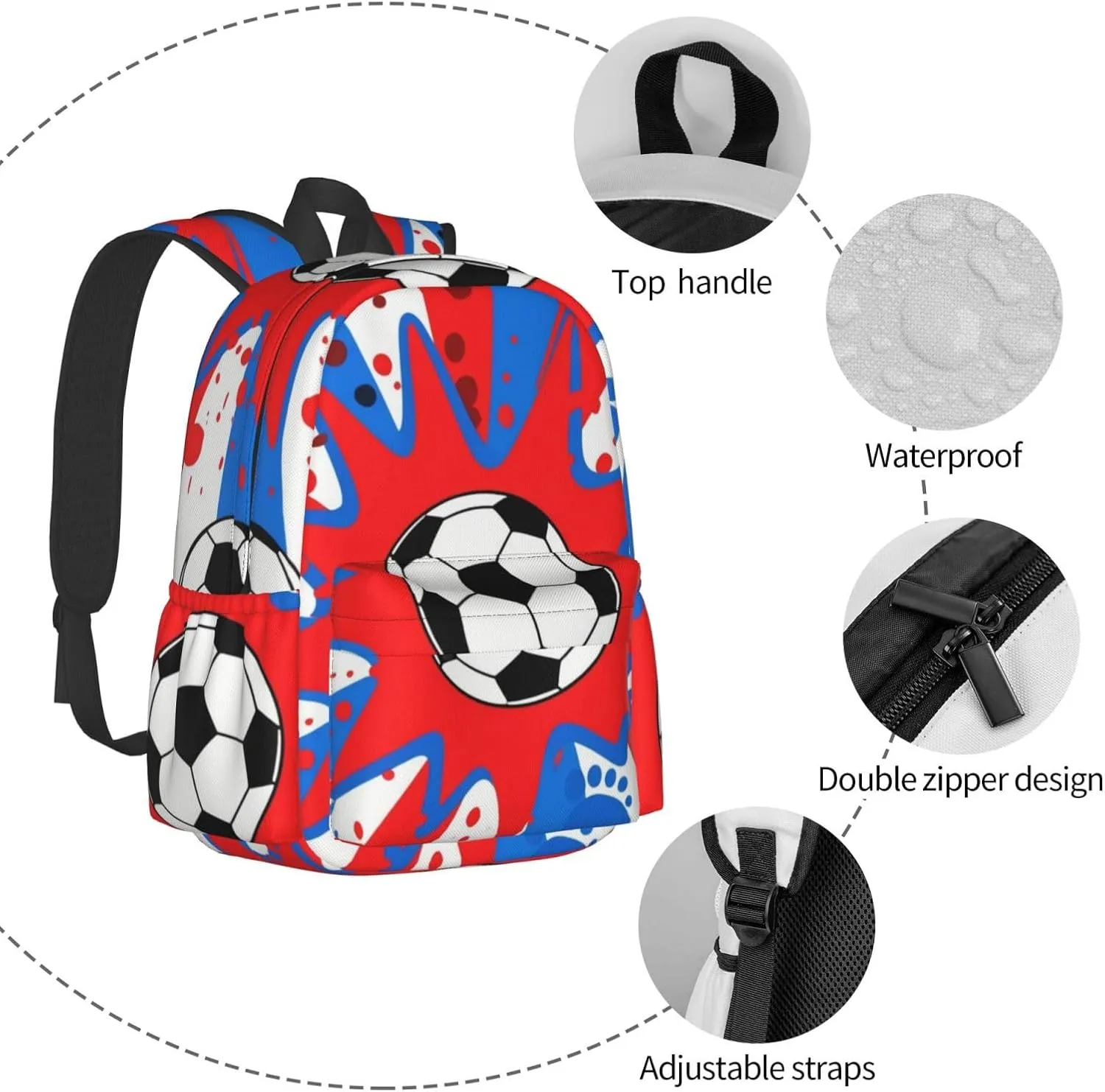Explosion Soccer Footprints Ink Splatter Adult Backpacks 15 Inch Laptop Backpack Travel Bag for Men Women Gifts
