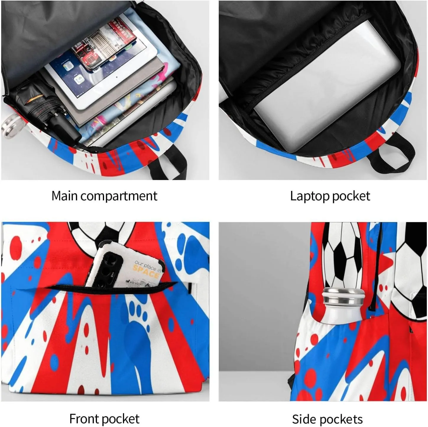 Explosion Soccer Footprints Ink Splatter Adult Backpacks 15 Inch Laptop Backpack Travel Bag for Men Women Gifts