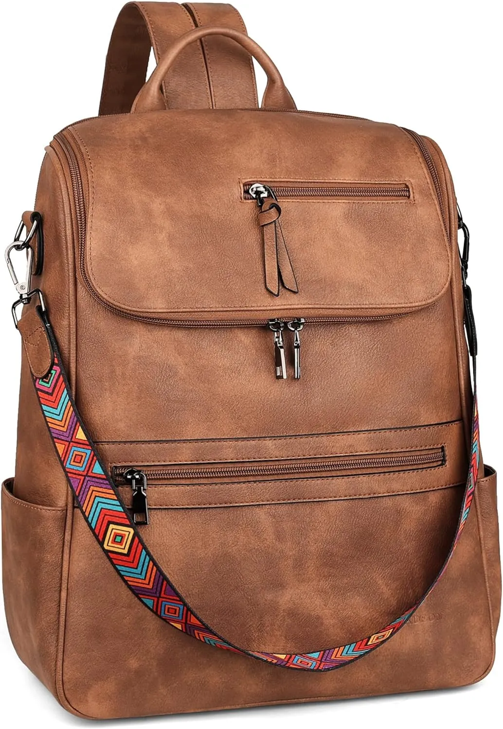 FADEON Laptop Backpack for Women Leather Travel Backpack with Laptop Compartment, Designer Ladies Computer Backpacks Brown