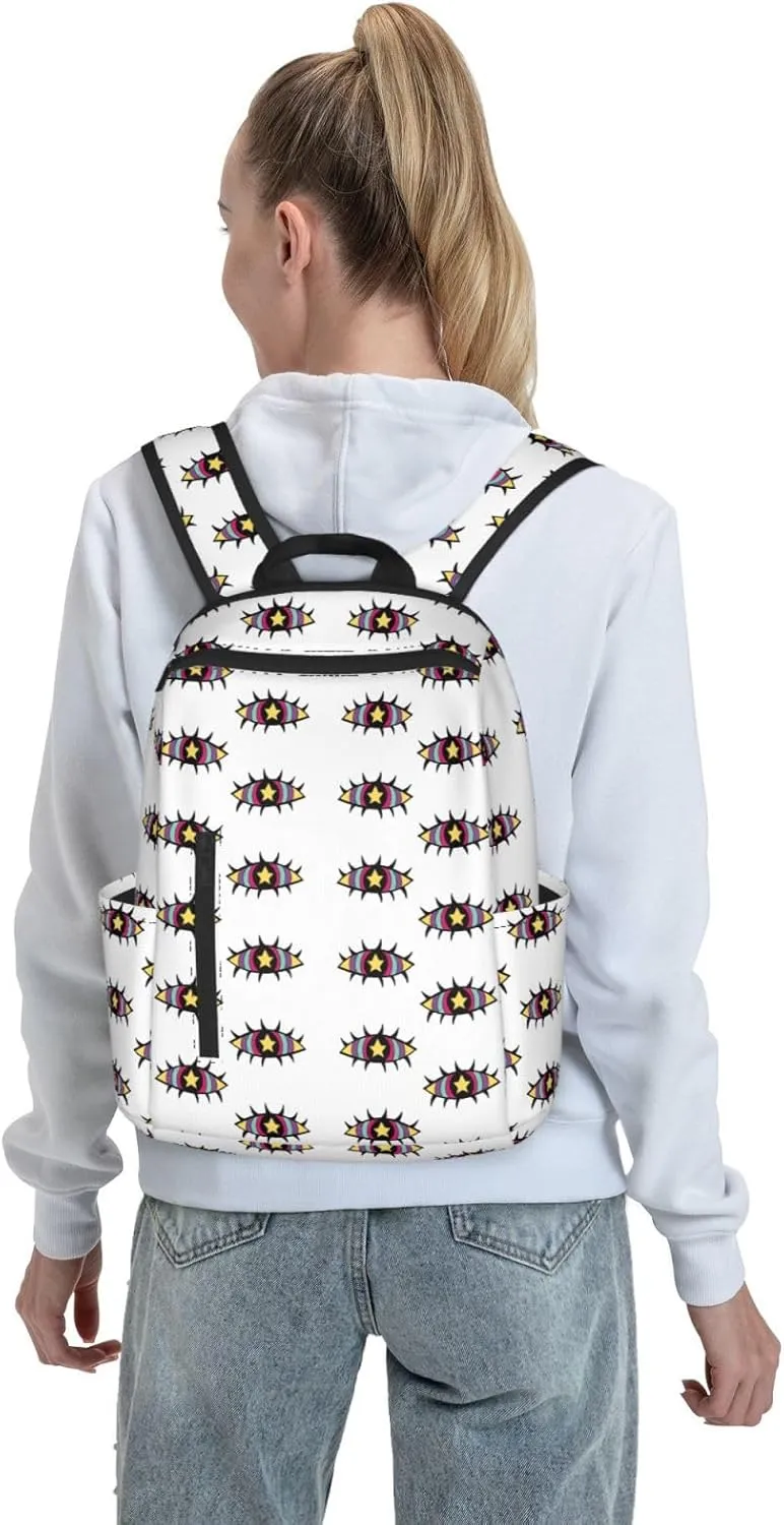 Fantasy Cute Cartoon Eyes Casual Backpacks Large Capacity Laptop Backpack Sports Fitness Rucksack Travel Carry-On Daypack Adjustable Shoulder Strap Work Bag for Outdoor Camping