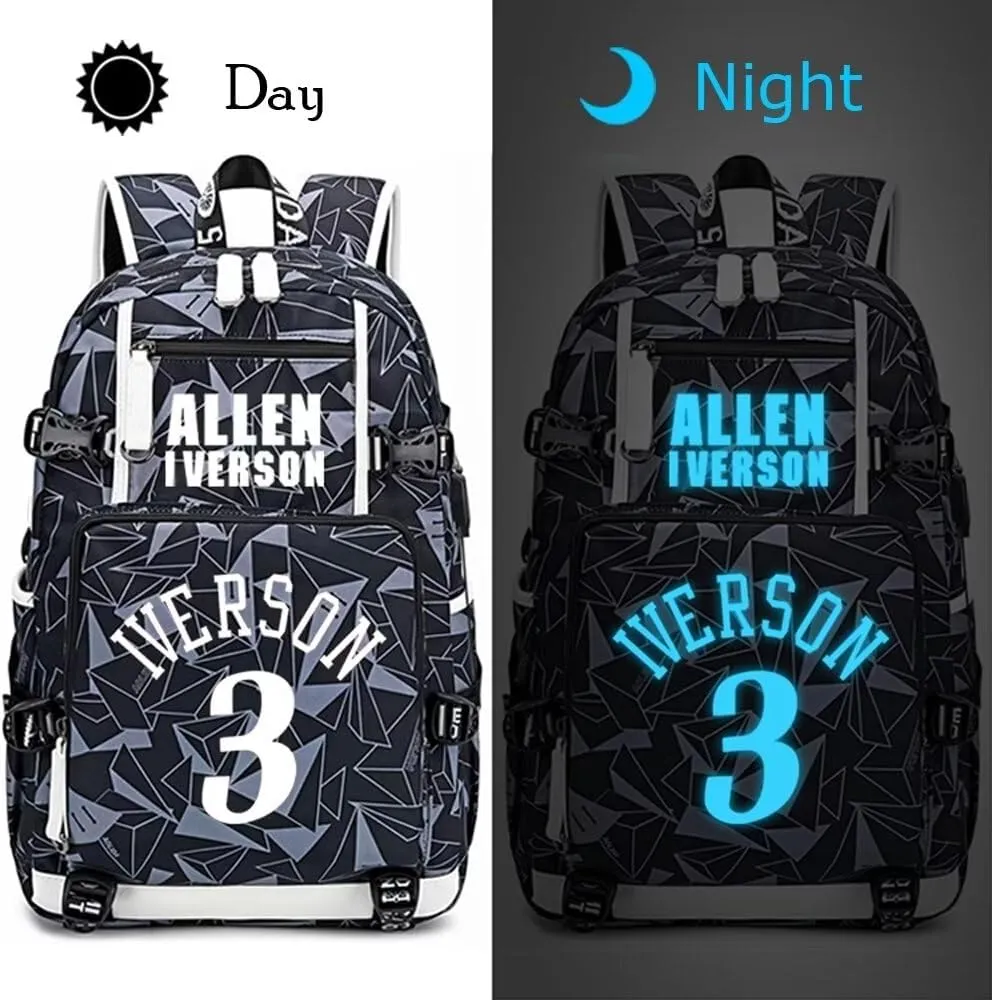 FANwenfeng Basketball Player Iverson Luminous Backpack Travel Daypack Fans Bag (Style 5)