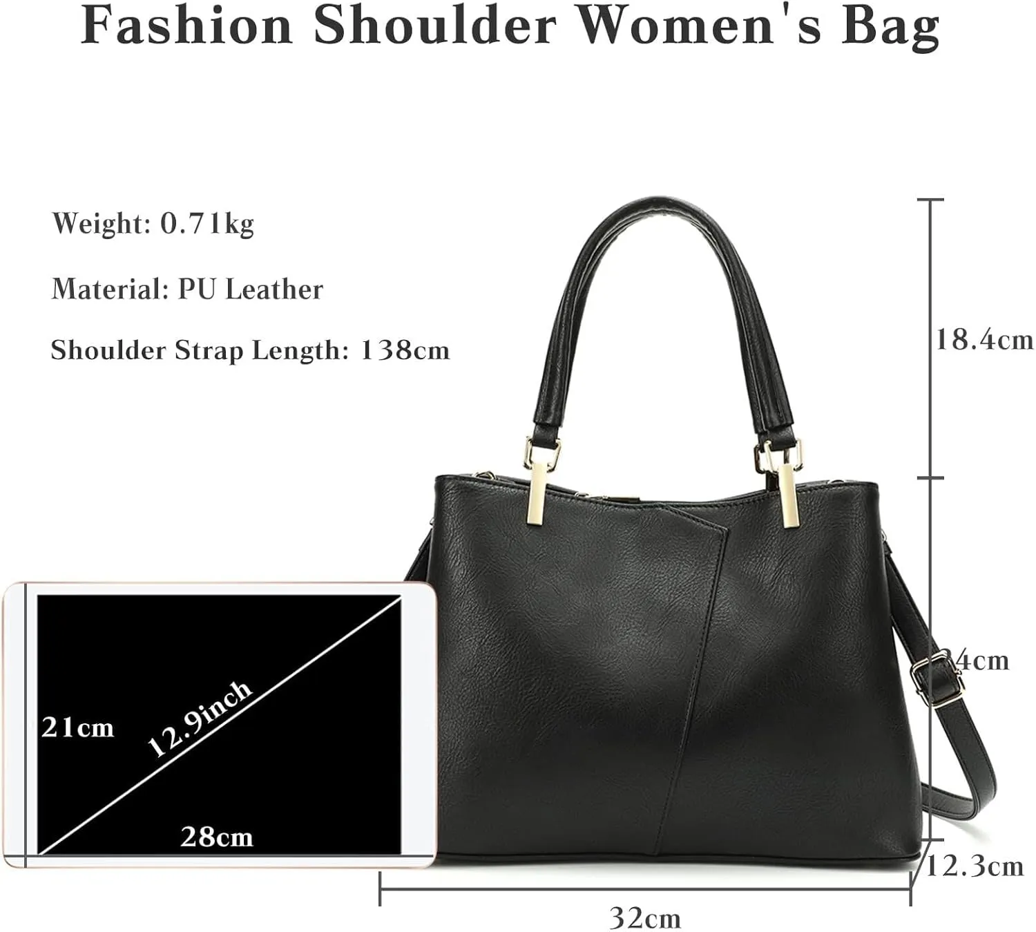 Fashion Women Handbag Waterproof Top-handle Bags Messenger PU Leather V-Shape Shoulder for Shopping