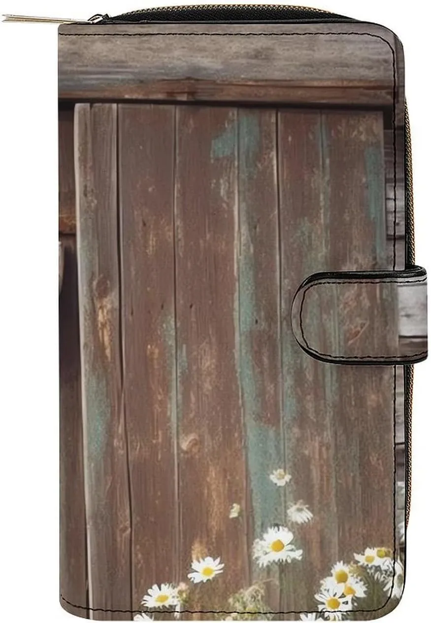 Fashionable Large-capacity Rustic Horseshoe Barn Wooden Printed Leather Multifunctional Wallet for Men And Women, Multi-card Slot Business Casual Wallet