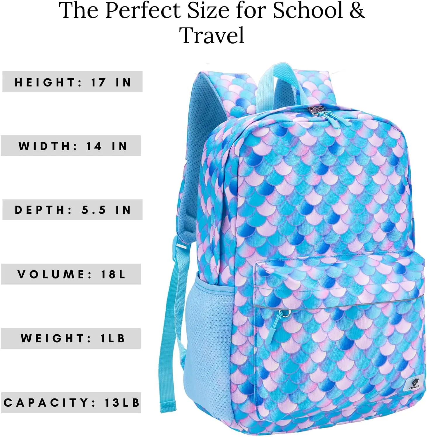 Fenrici Kids Backpacks for Girls, Boys, Kids' Bookbags with Padded Laptop Compartment, Durable, Large Capacity, 17 Inch