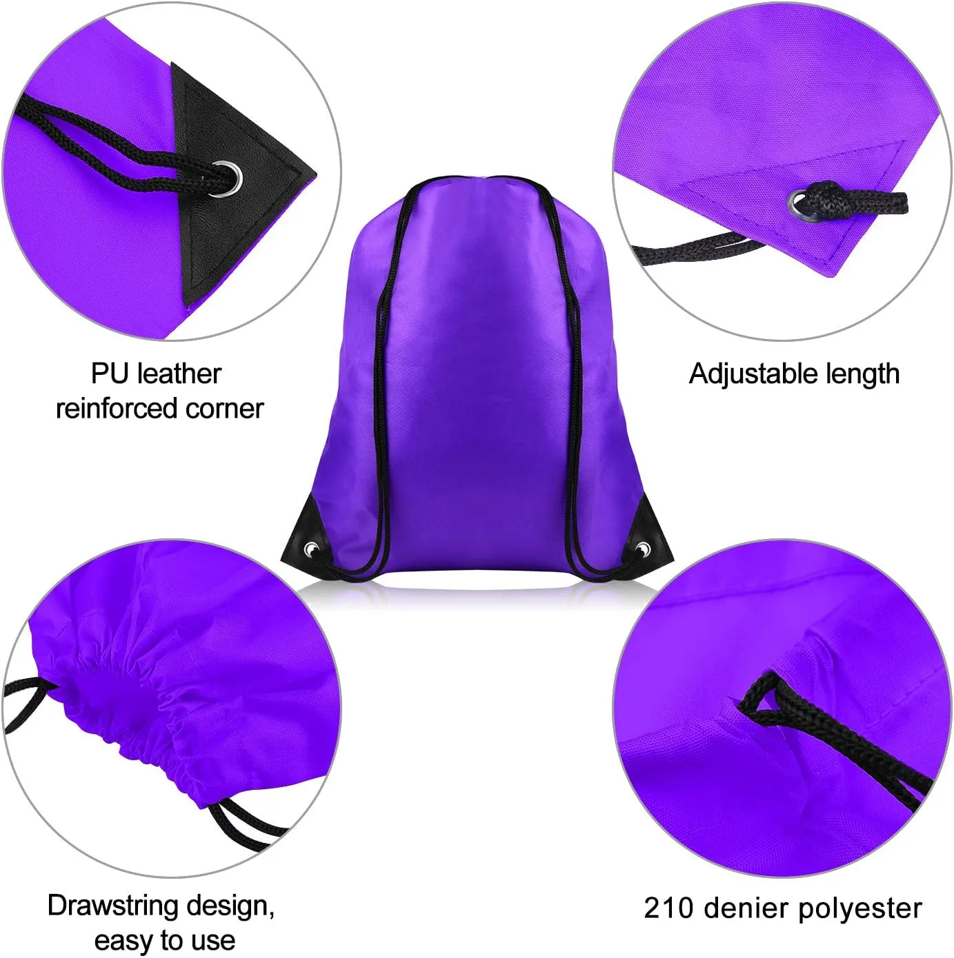 FEPITO 22 Pack Drawstring Bags String Backpack Bulk School Backpacks for Gym Traveling (Purple)