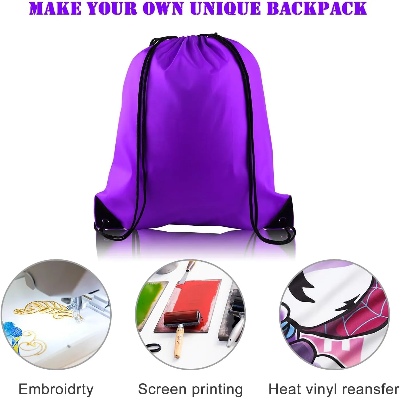 FEPITO 22 Pack Drawstring Bags String Backpack Bulk School Backpacks for Gym Traveling (Purple)