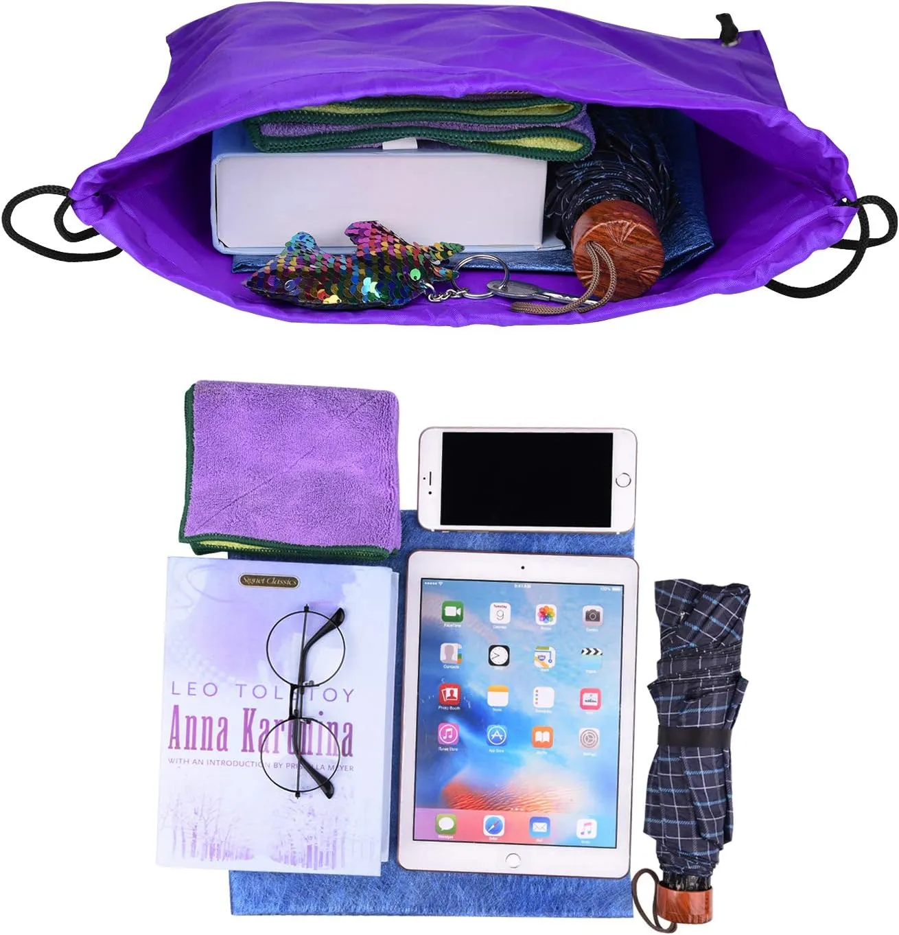 FEPITO 22 Pack Drawstring Bags String Backpack Bulk School Backpacks for Gym Traveling (Purple)