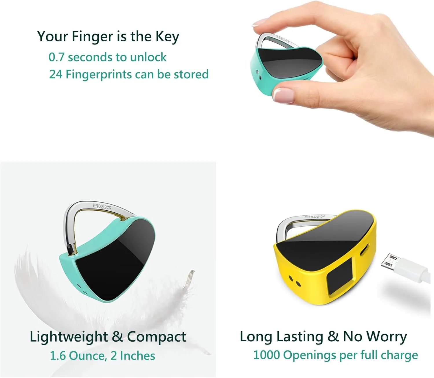 Fingerprint Padlock, Smart Padlock with Keyless Biometric, Multiple Fingerprints, Fashionable and Compact Lock, Suitable for GYM, Backpack, Sports, School, Personal Storage.1Pack.