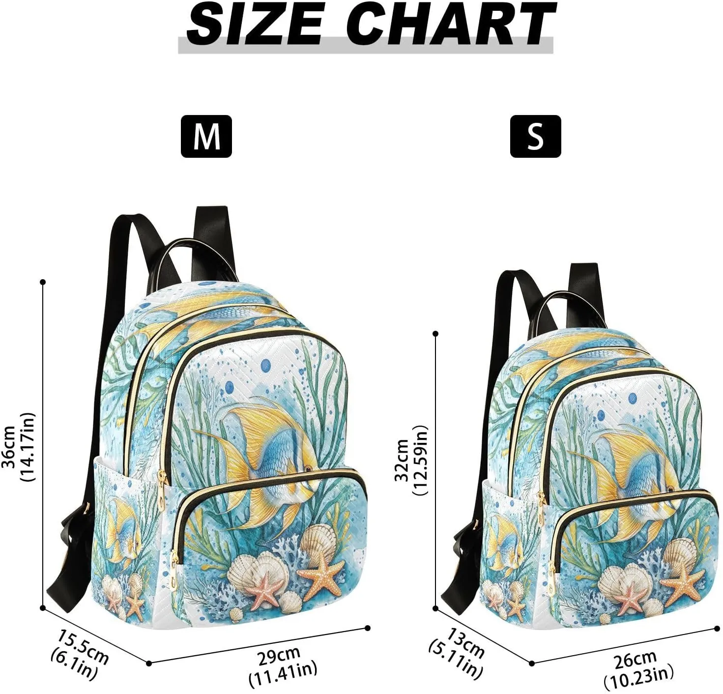 Fish Seaweed Starfish Blue Backpack Purse for Women Shoulder Bag with Anti-theft Back for Hiking M