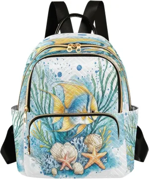 Fish Seaweed Starfish Blue Backpack Purse for Women Shoulder Bag with Anti-theft Back for Hiking M