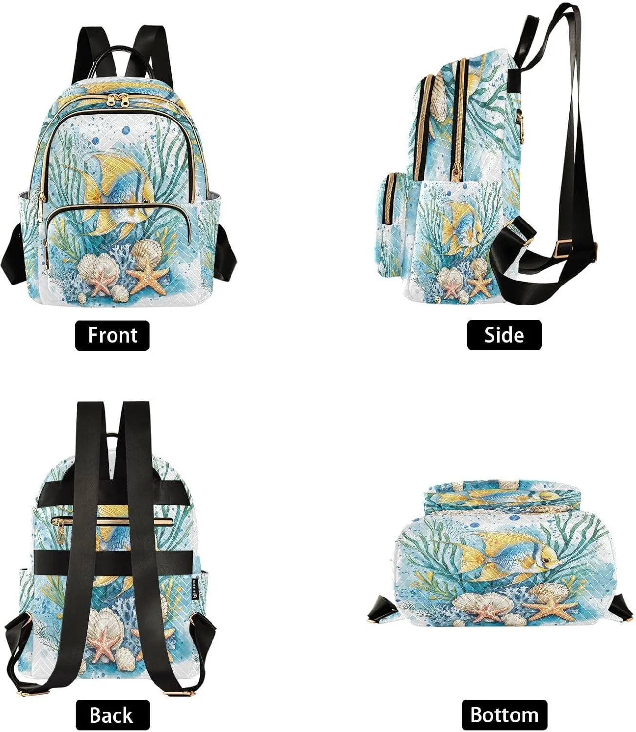 Fish Seaweed Starfish Blue Backpack Purse for Women Shoulder Bag with Anti-theft Back for Hiking M