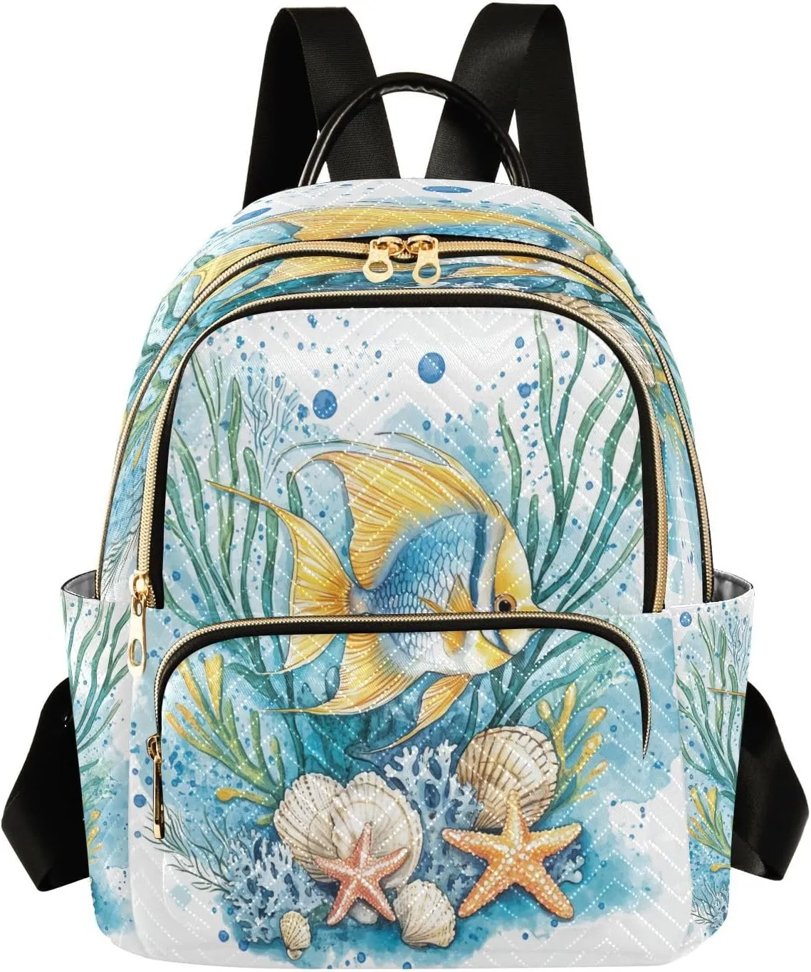 Fish Seaweed Starfish Blue Backpack Purse for Women Shoulder Bag with Anti-theft Back for Hiking M