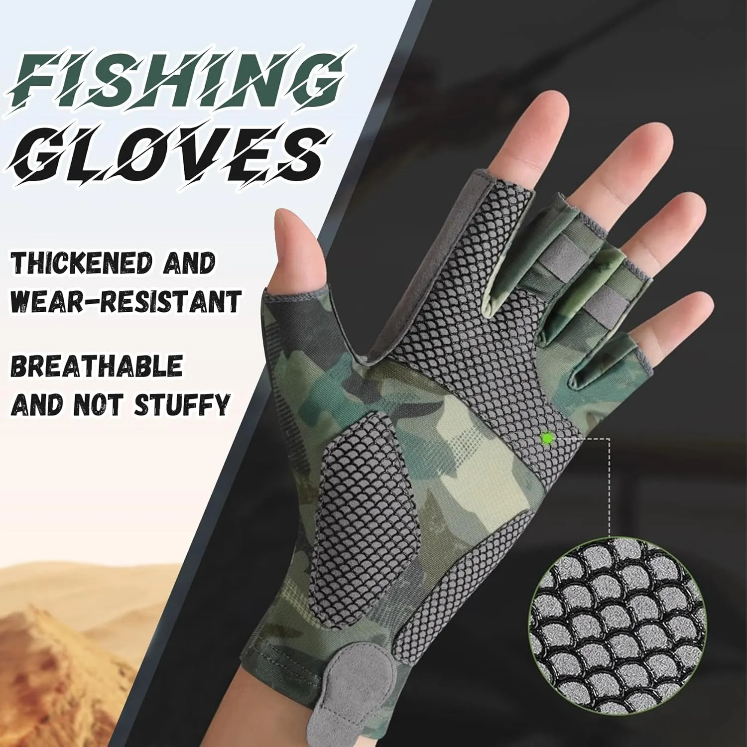 Fishing Gloves UPF 50 , Kayak Gloves Fingerless Sun Gloves UV Protection Men/Women for Boating, Cycling, Sailing, Hunting, Quick-Dry Breathable