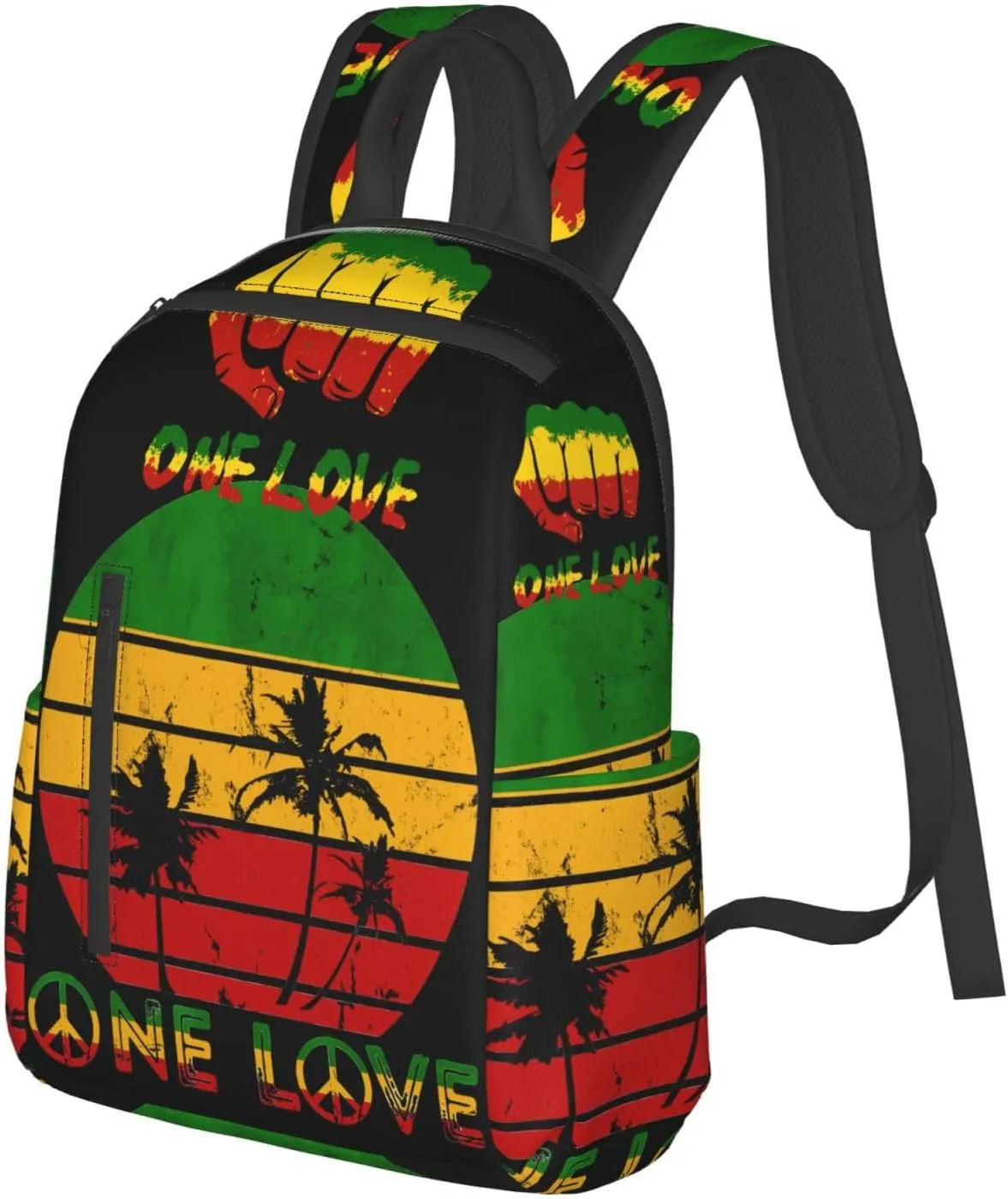 Fist One Loves Rasta Reggae Jamaica Roots Casual Backpacks Laptop Backpack Outdoor Travel Rucksack Sport Carry-On Daypack Lightweight Bag with Multi-Pockets