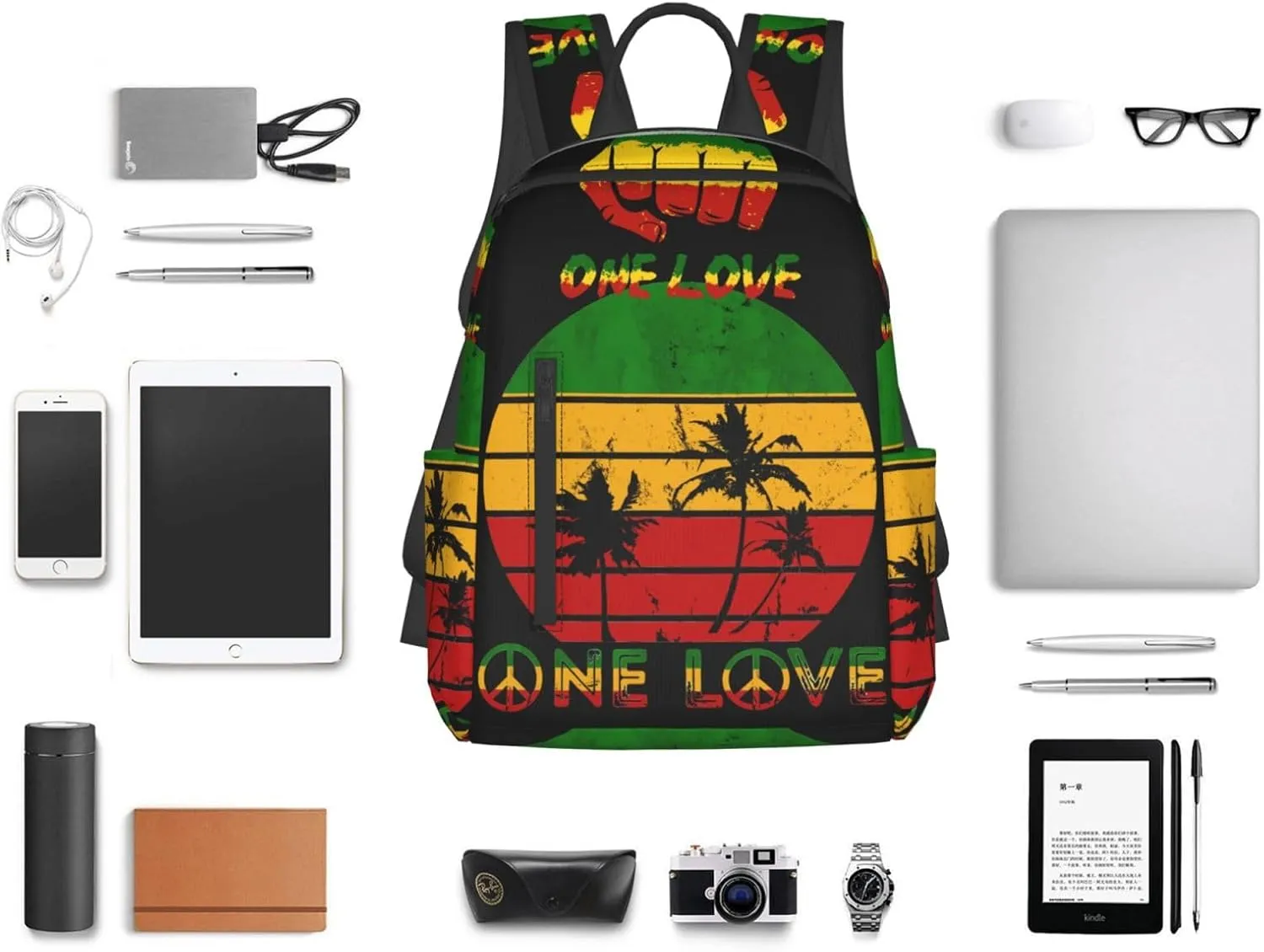 Fist One Loves Rasta Reggae Jamaica Roots Casual Backpacks Laptop Backpack Outdoor Travel Rucksack Sport Carry-On Daypack Lightweight Bag with Multi-Pockets