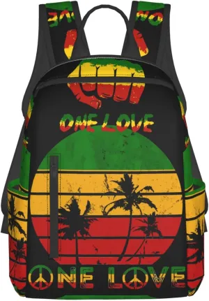 Fist One Loves Rasta Reggae Jamaica Roots Casual Backpacks Laptop Backpack Outdoor Travel Rucksack Sport Carry-On Daypack Lightweight Bag with Multi-Pockets