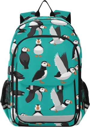 Fisyme Bird Atlantic Puffins School Backpack Laptop Backpacks Bags Bookbag Travel Casual Computer Notebooks Daypacks