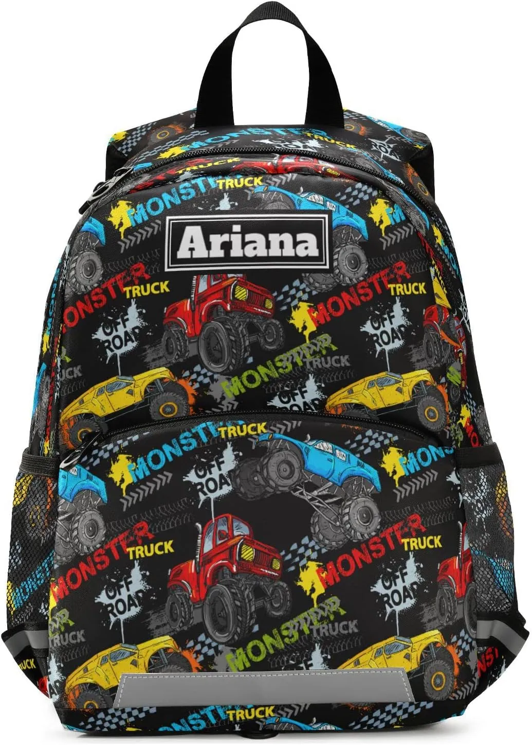 Fisyme Monster Truck Car Colorful Custom Toddler Backpack Schoolbag Kids Daypack Travel School Bag Personalized Backpacks for Kindergarten Preschool Nursery Children Boys Girls with Chest Strap
