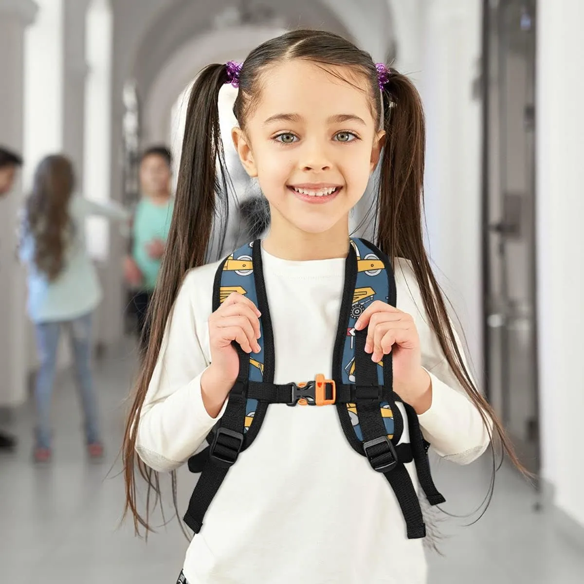 Fisyme Toddler Backpack Construction Cars Blue School Bag Kids Backpacks for Kindergarten Preschool Nursery Girls Boys, M